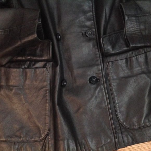 JONES NEW YORK BLACK LEATHER PEACOAT JACKET WOMENS M BUTTON UP DOUBLE BREASTED - Picture 7 of 15
